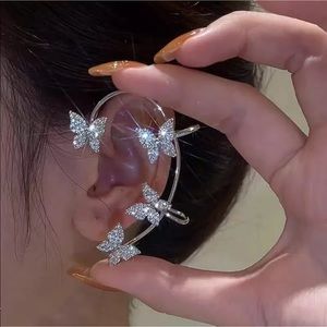 NEW. Silver Tone Butterflies Zircon Earring’s Cuff Wrap Woman Jewelry